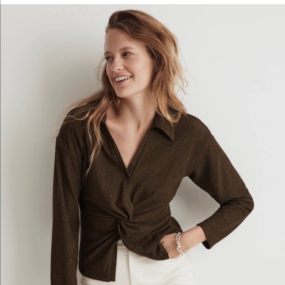 NWT Madewell Twist-Front Long Sleeve top in expedition green